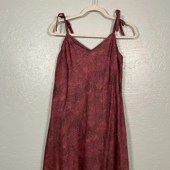 Peruvian Connection Women M Maroon Black Printed Dress Shoulder Tie Strap Cotton - Picture 3 of 9